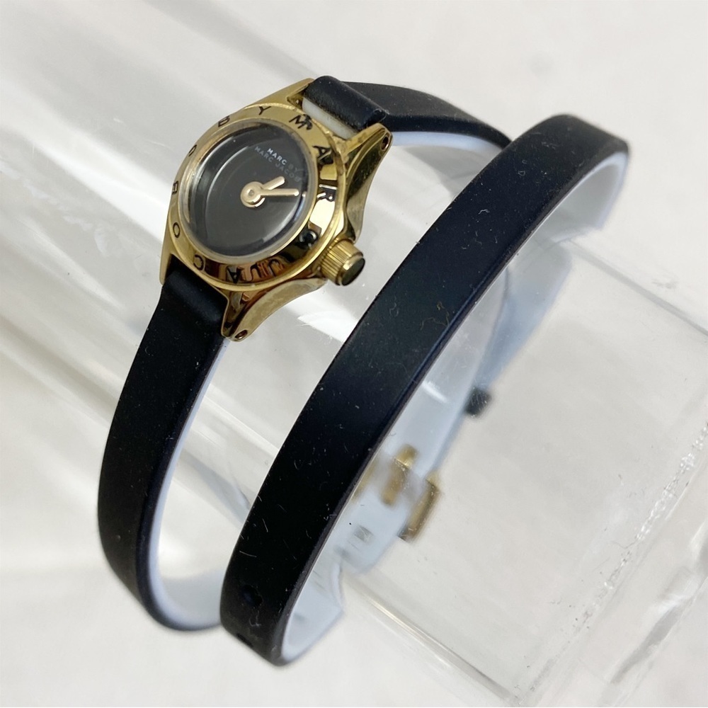 Marc By Marc Jacobs Black Leather Wrap Strap Gold Tone Dial Watch
